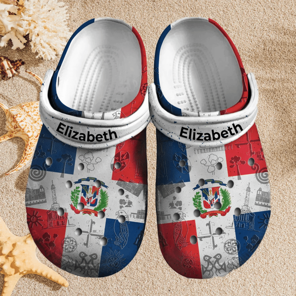 Custom Name Dominican Republic Flag Clogs Crocs Shoes