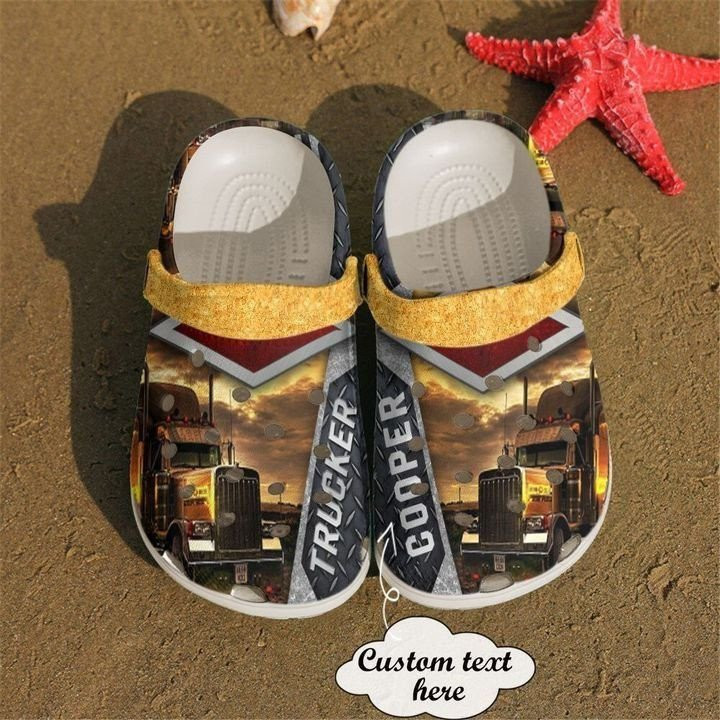 Custom Name Amazing Trucker Iron Pattern Clogs Crocs Shoes