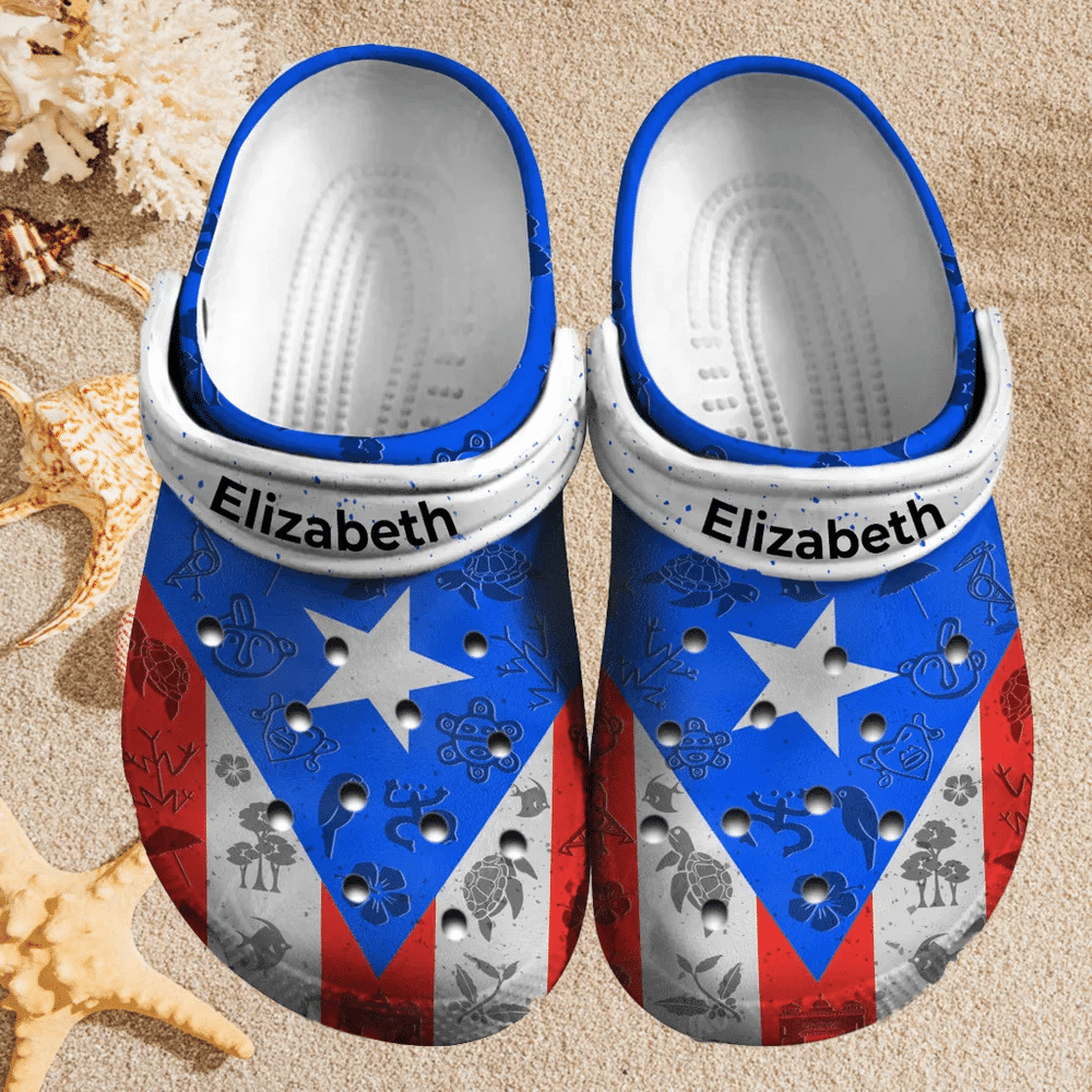 Custom Name Puerto Rico Flag Clogs Crocs Shoes