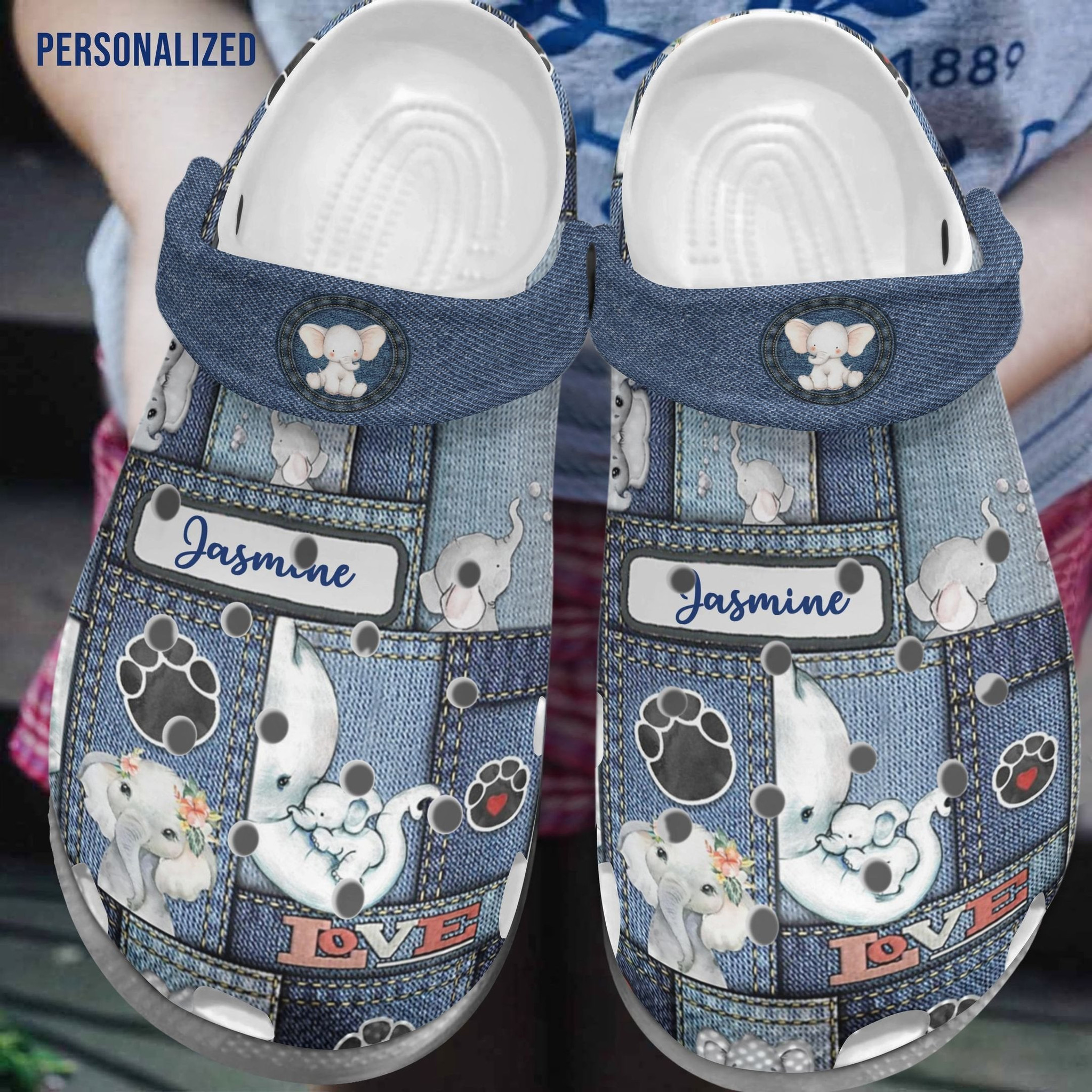 Elephant Mom Hug Son Jean Crocs Shoes Gift Wife Mother Day- Elephant Mom Jean Bag Crocs Shoes Croc Clogs Customize