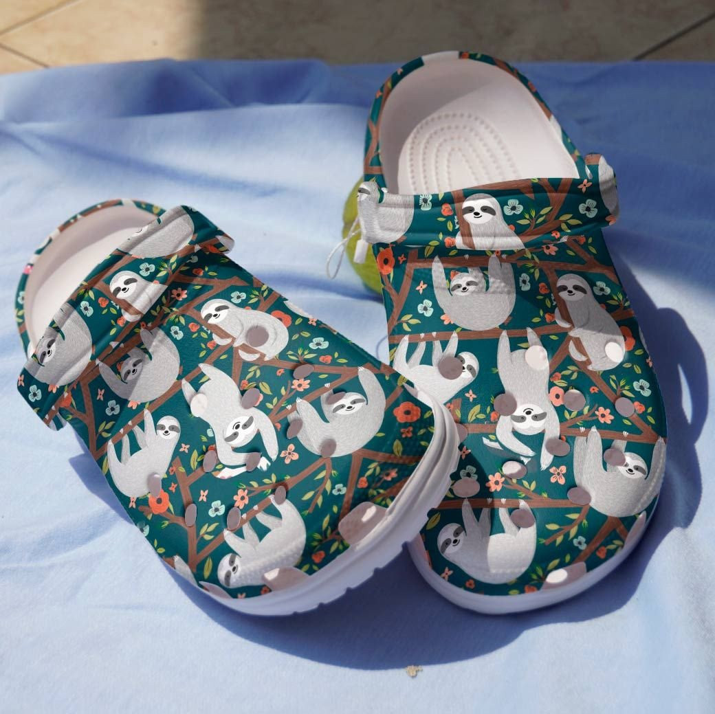 Gray Sloths On Tree Cartoon Crocs Shoes Crocbland Clogs Gift