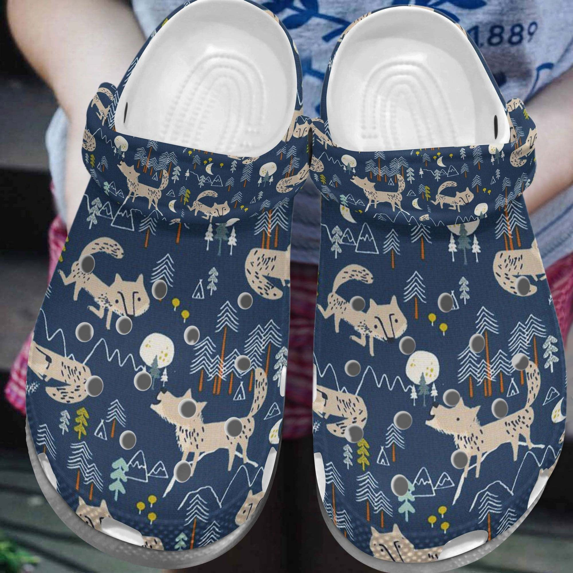 Funny Wolf In The Forest Crocs Shoes Clogs Gifts