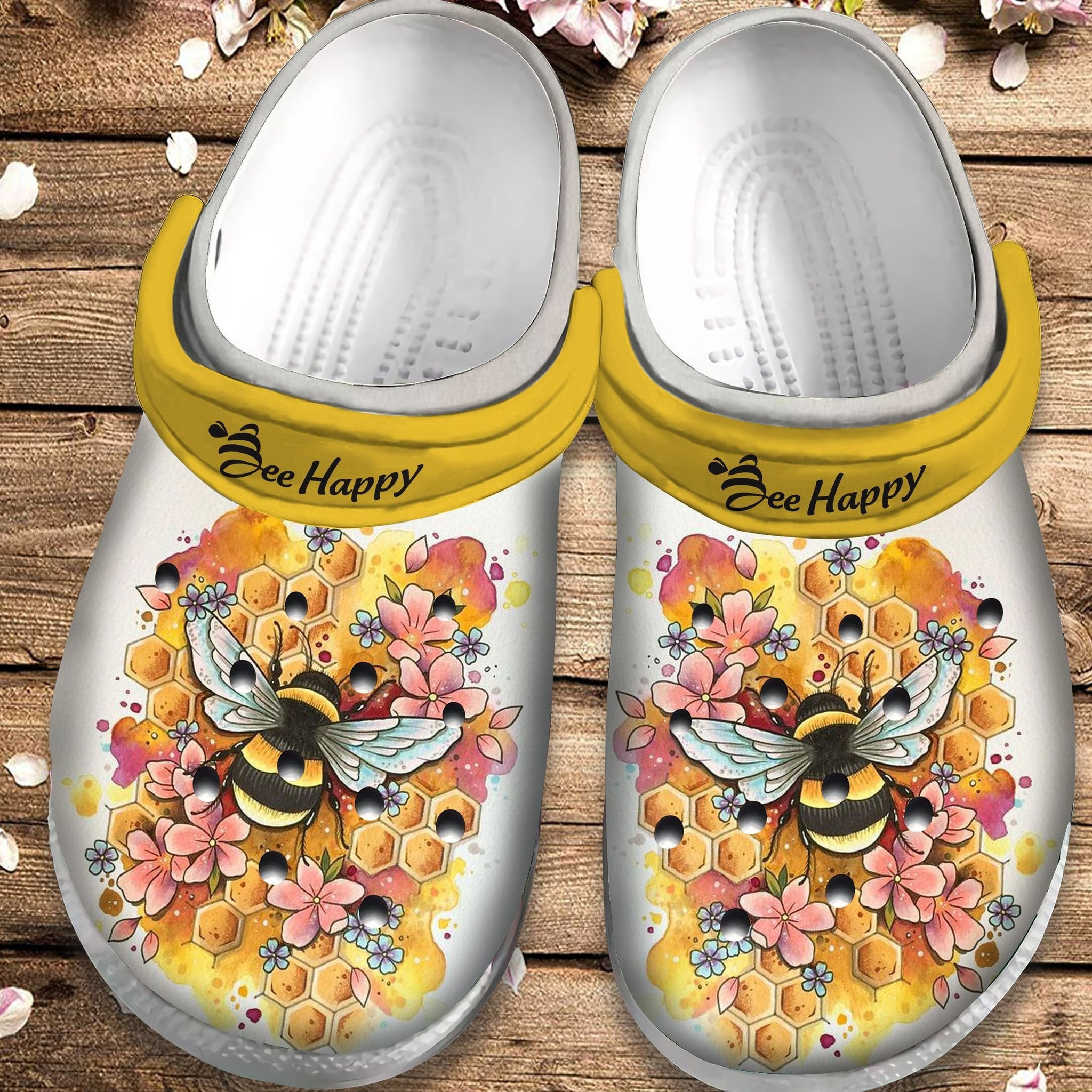 Bee Happy Crocs Shoes - Flower Honey Clog Gift For Women Girl Mother Daughter