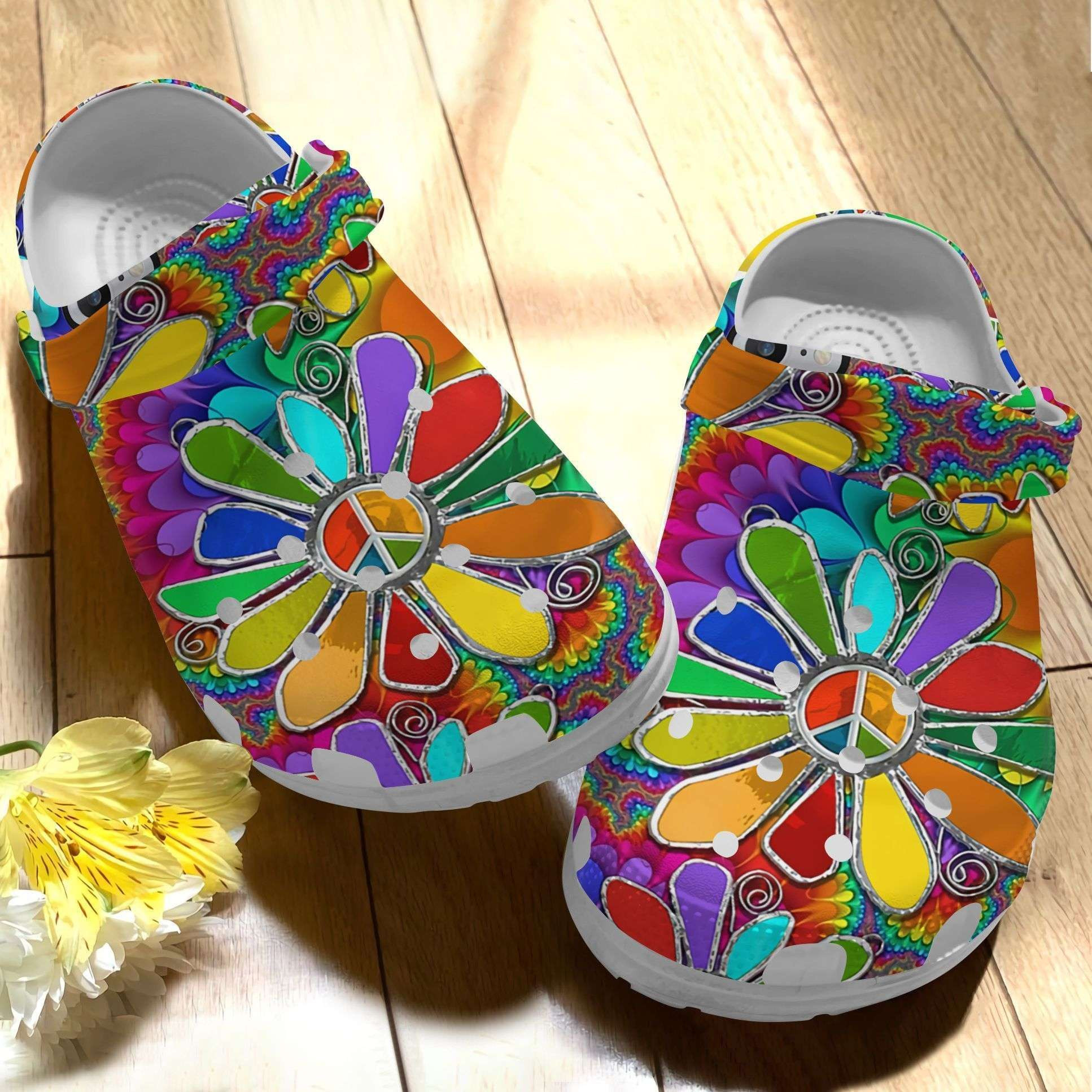 Hippie Flowery Crocband Clog Crocs Shoes