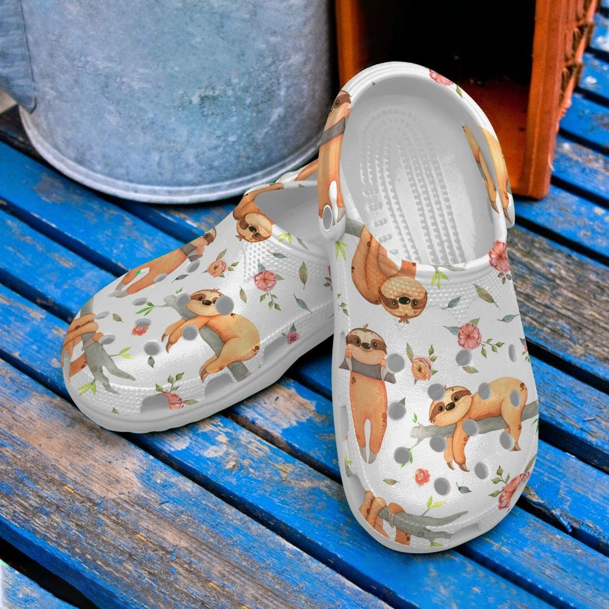 Cool Sloth With Flower Crocs Shoes - Funny Animal Clog Gift For Birthday