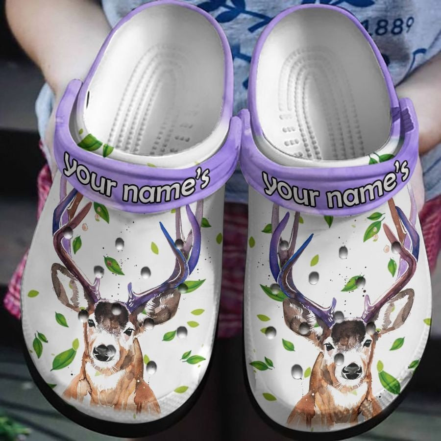 Deer With Roses Clog Crocs Shoes Birthday Thanksgiving Gift