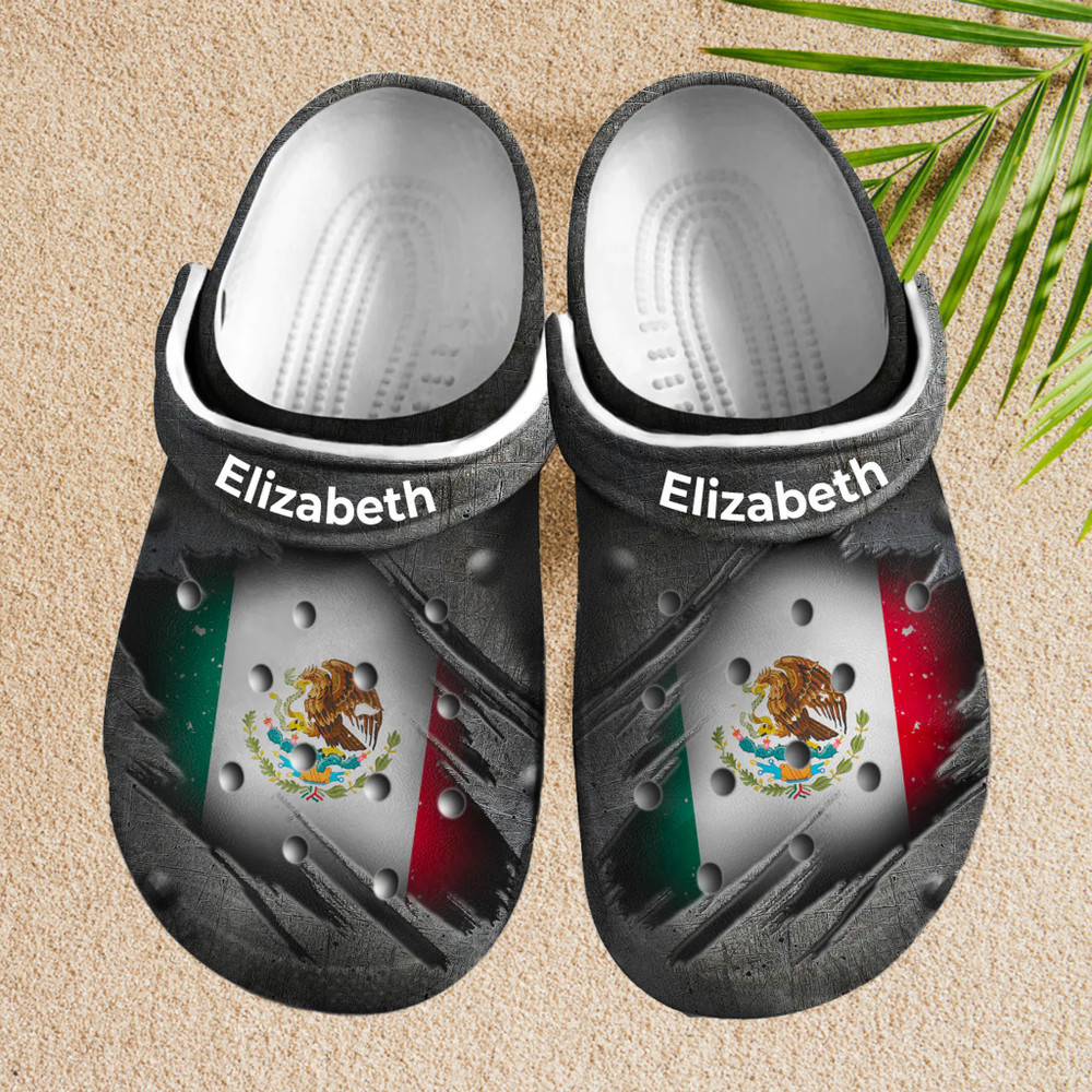 Custom Name Iron Scratch Mexico Flag Clogs Crocs Shoes