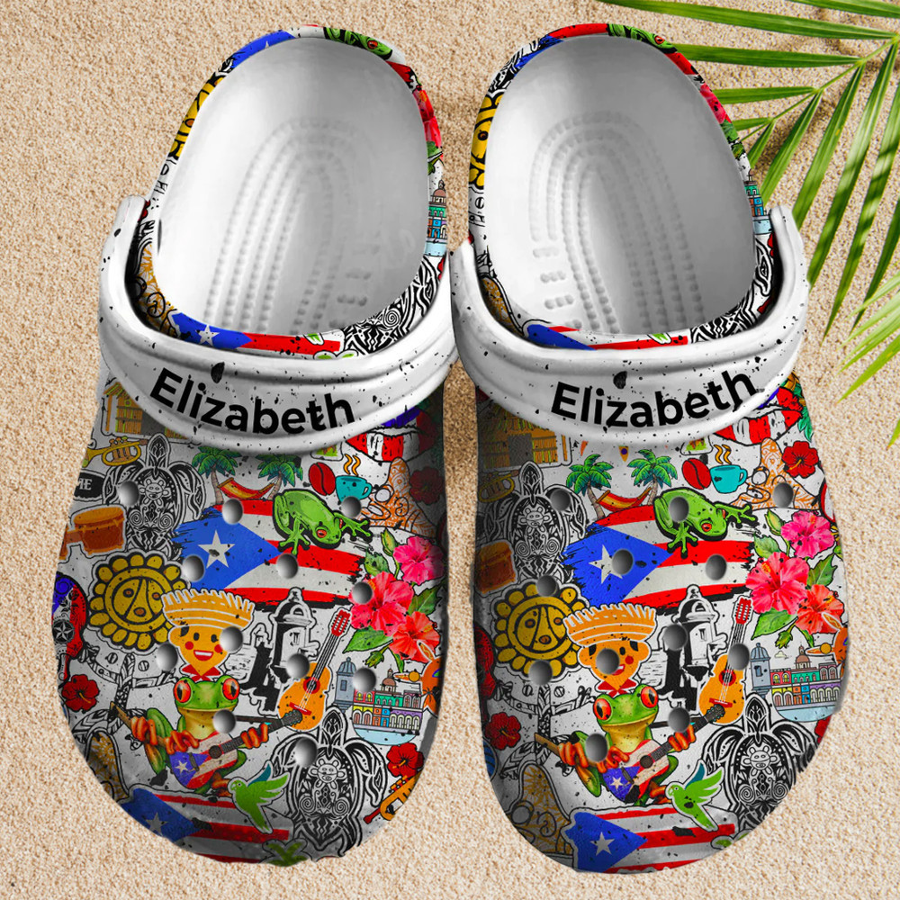 Custom Name Puerto Rico Taino Art Clogs Crocs Shoes