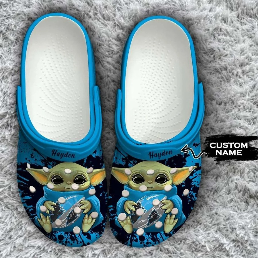 Baby Yoda Carolina Panthers Custom Name Crocband Clog