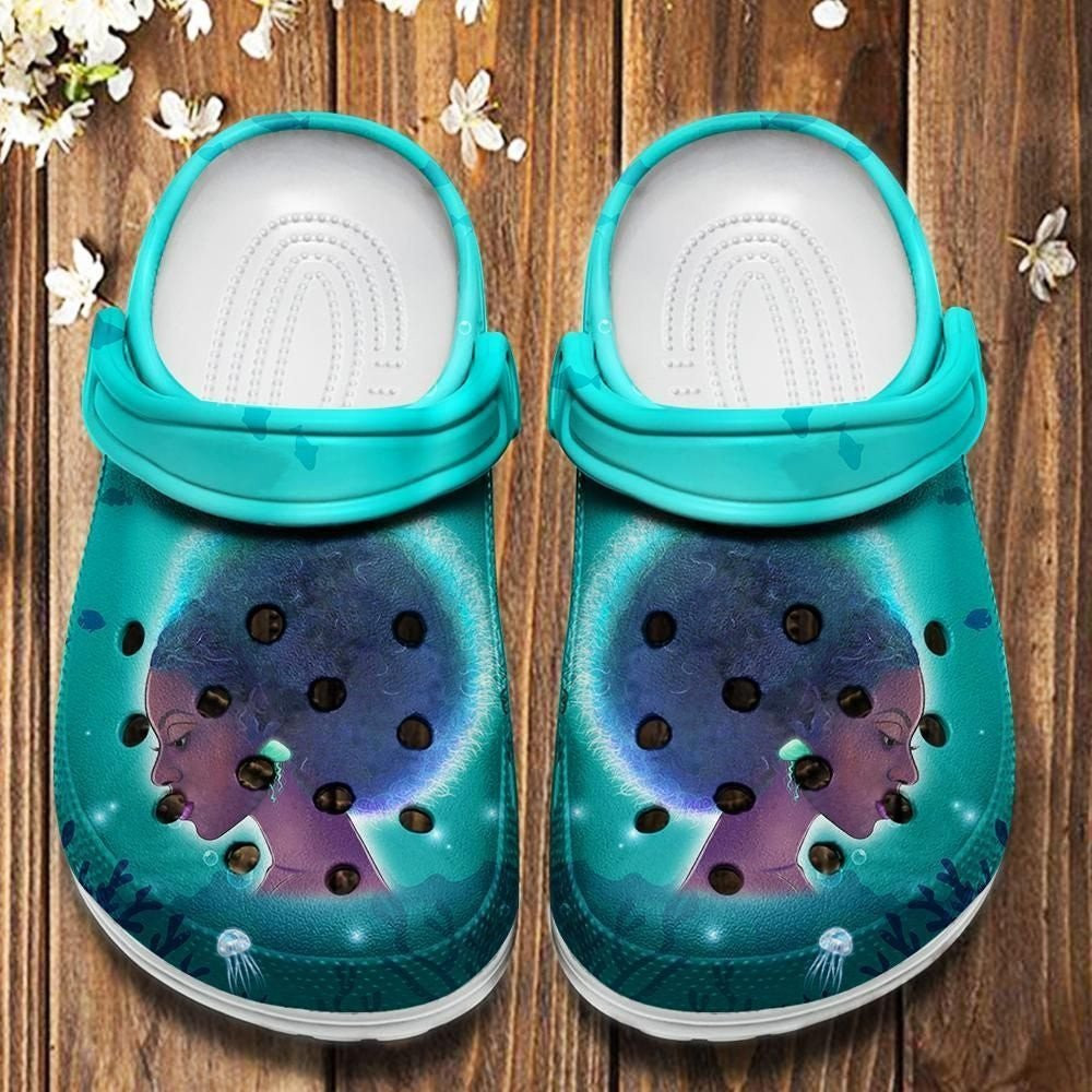 Black Girl Sea Crocs Shoes - Afro Puffs Beach Clog Birthday Gift For Women Girl