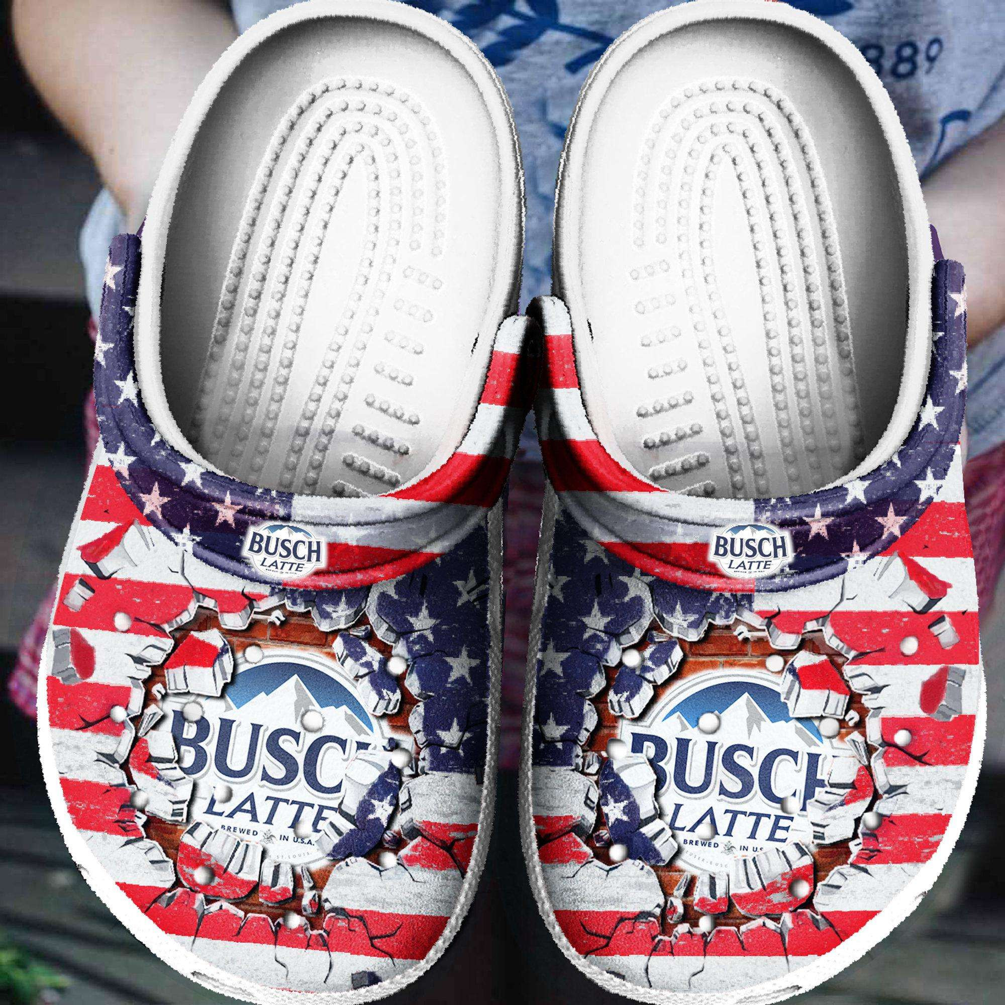 Busch Latte America Flag Busch Light Beer Crocband Clog Crocs Shoes