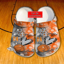 Baseketball Peace Love Orange Crocs Shoes Birthday Gift Grandaughter- Baseketball Niece Crocs Shoes Croc Clogs Customize