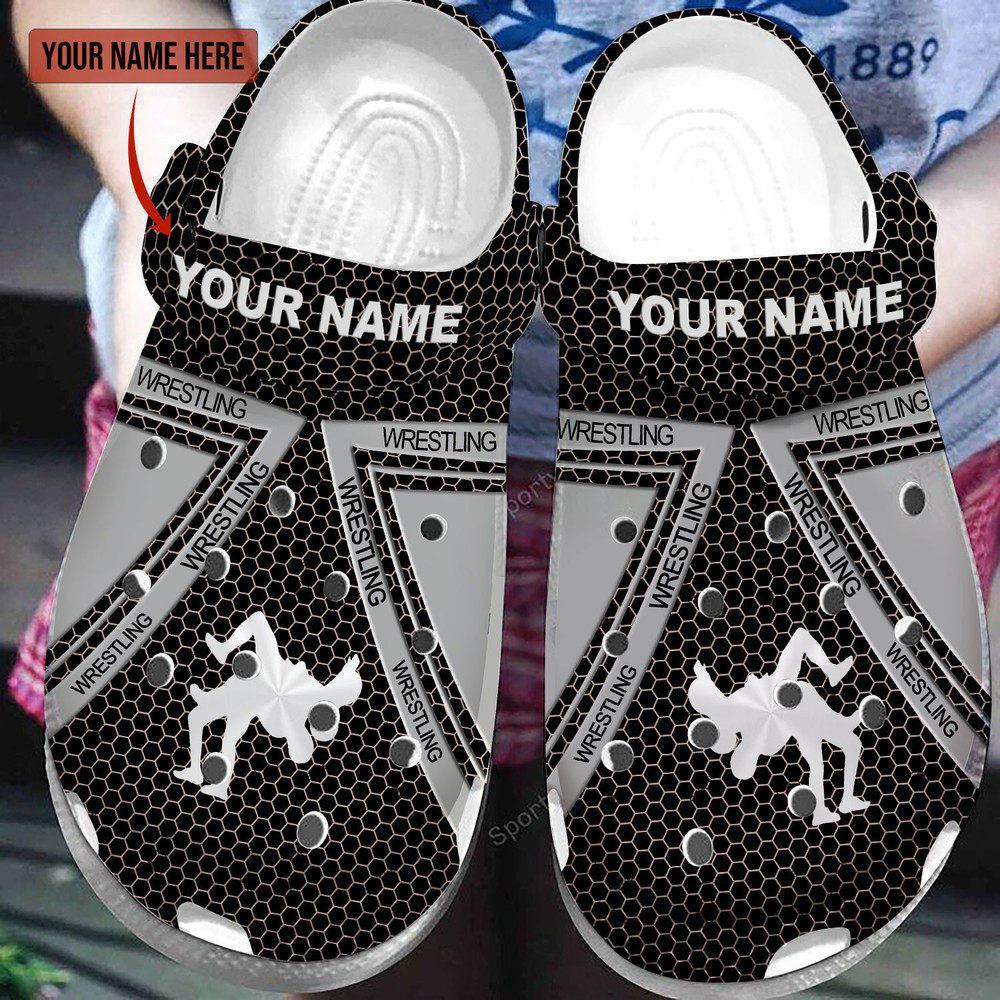 Custom Name Wrestling Steel Black Grey Clogs Crocs Shoes