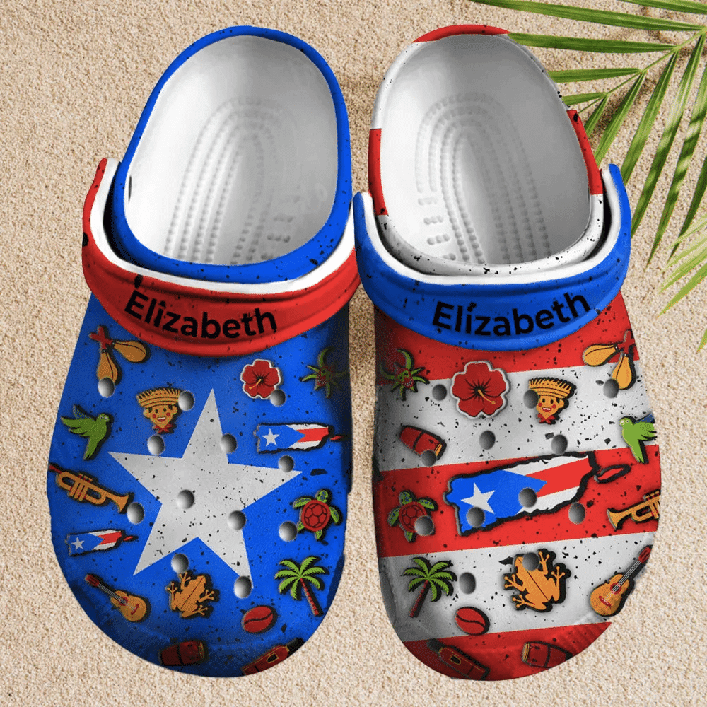 Custom Name Puerto Rico Symbols Clogs Crocs Shoes