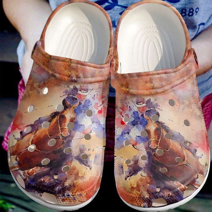 Barrel Racing Watercolor Rider Classic Clogs Crocs Shoes