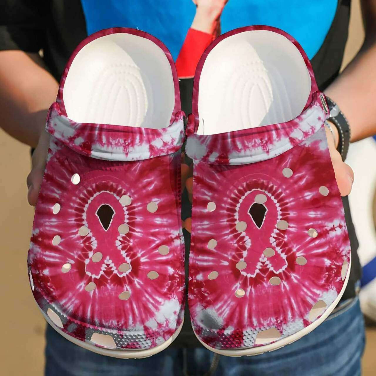 Breast Cancer Awareness Ribbon Tie Dye Crocband Clog Crocs Shoes