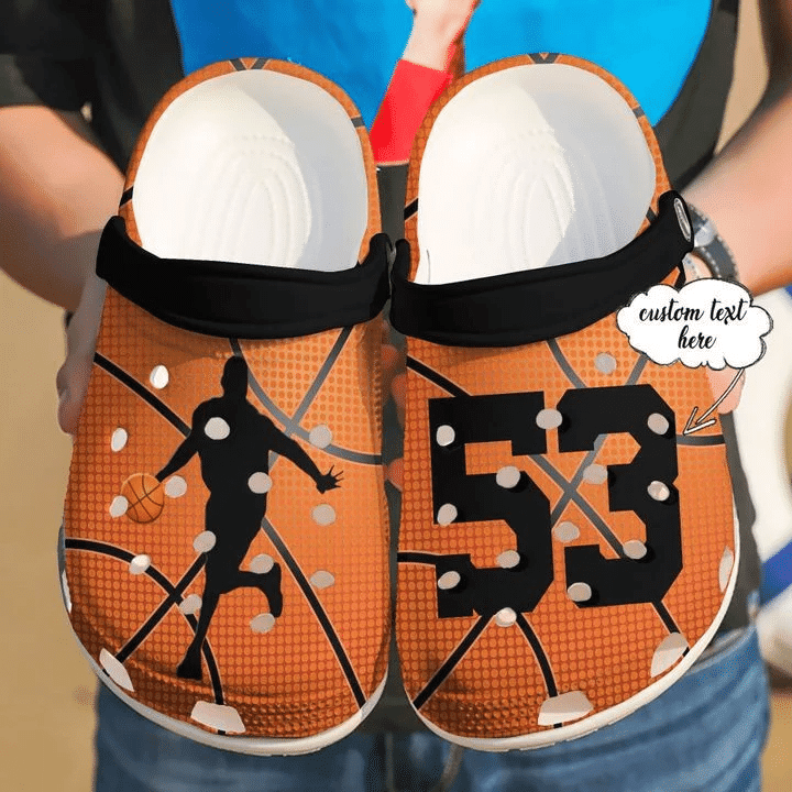 Custom Text Basketball Player Black Orange Clogs Crocs Shoes