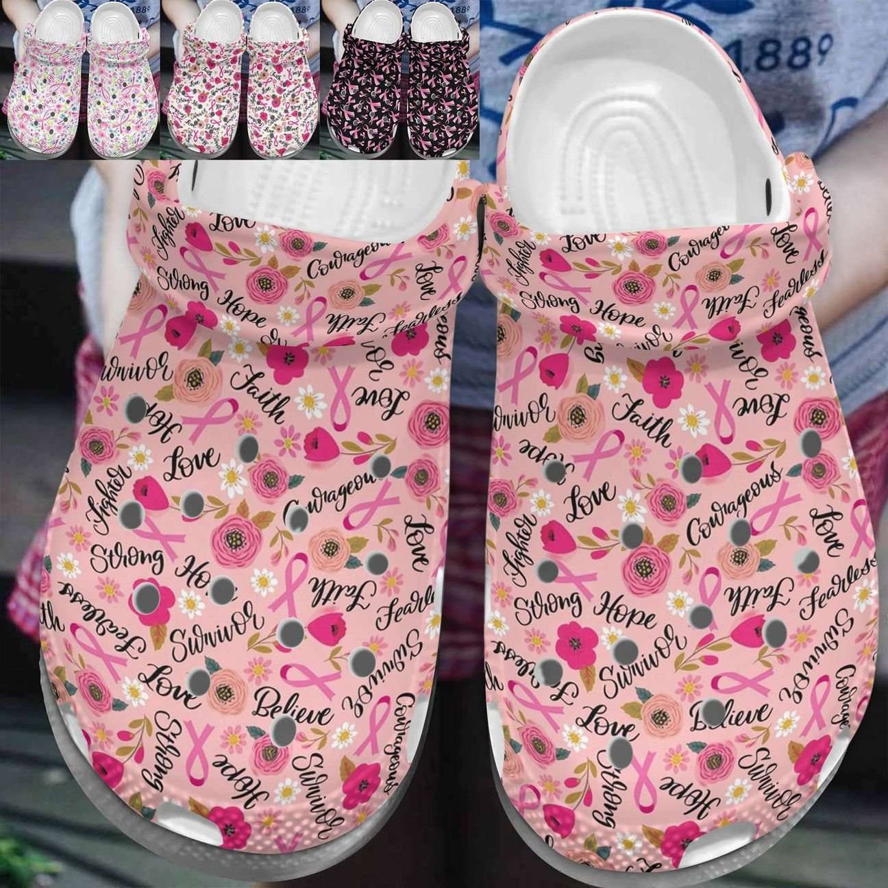 Breast Cancer Awareness Warrior Crocband Clog Crocs Shoes