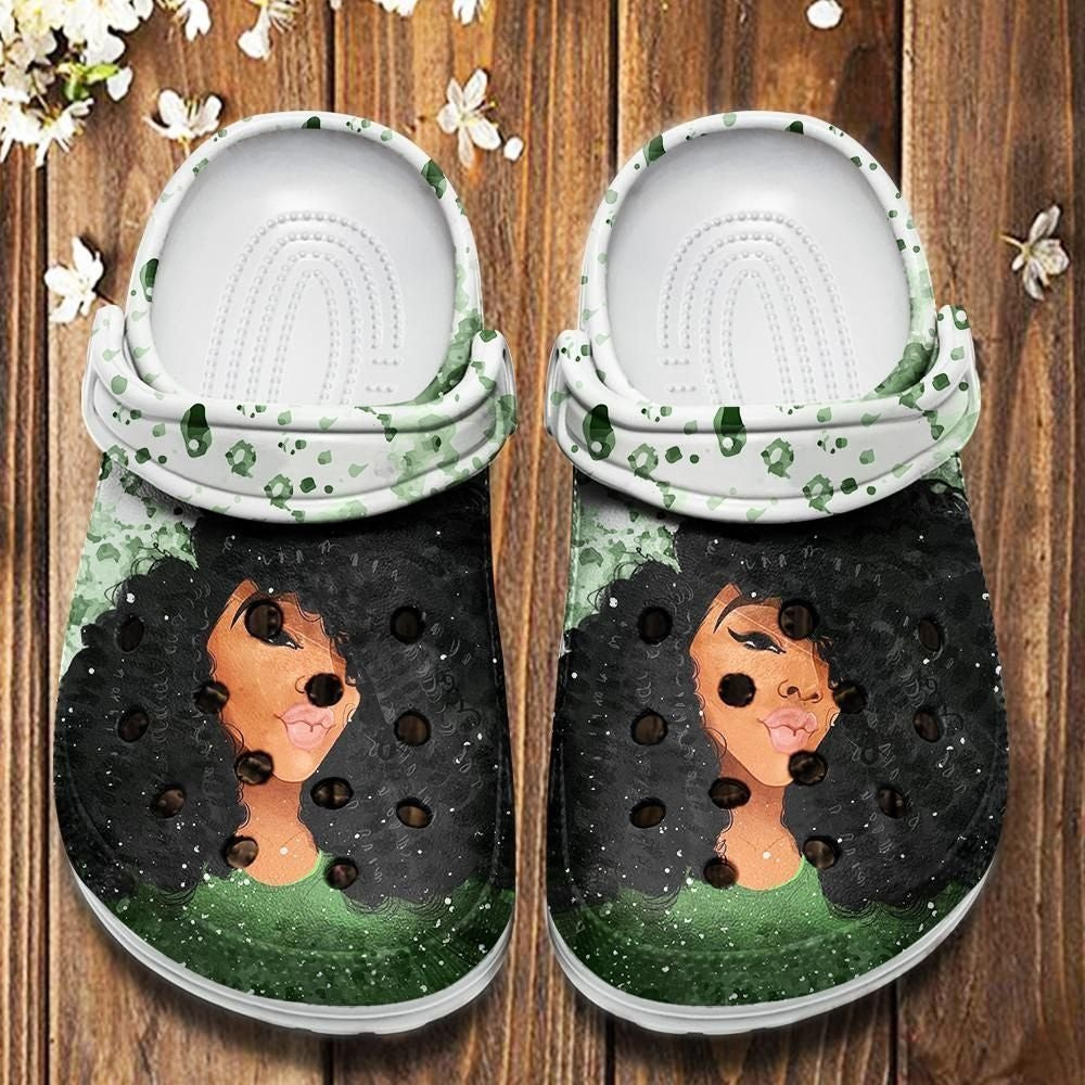 Black Curls Art Crocs Shoes Clogs - Afro Curly Girl Custom Shoe Birthday Gift For Women Girl