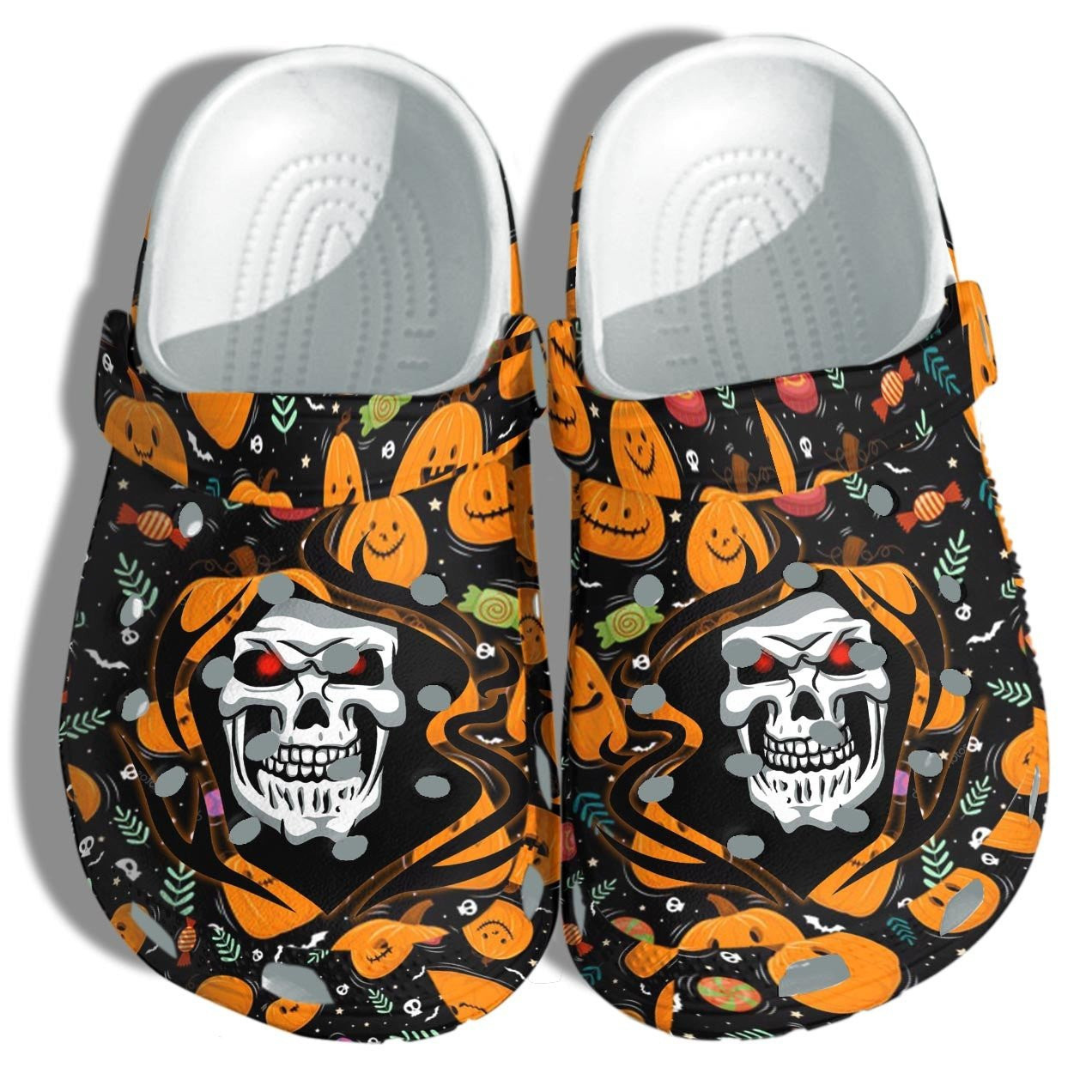 A Death Tattoo With Pumpkin Clog - Halloween Custom Crocs Shoes Birthday Gifts For Men Boy