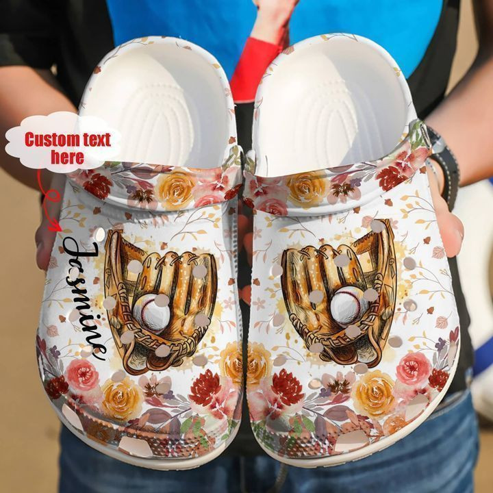 Baseball Personalized Floral Classic Clogs Crocs Shoes
