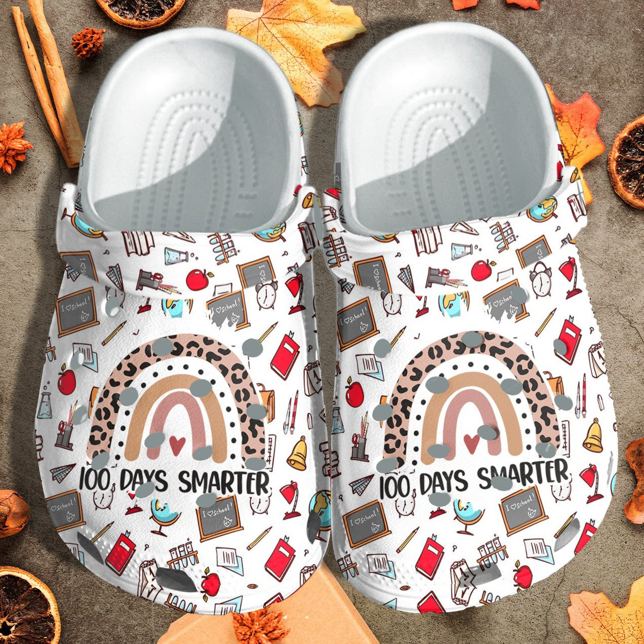 100 Days Smarter Rainbow Leopard Crocs Shoes Crocbland Clog Gift