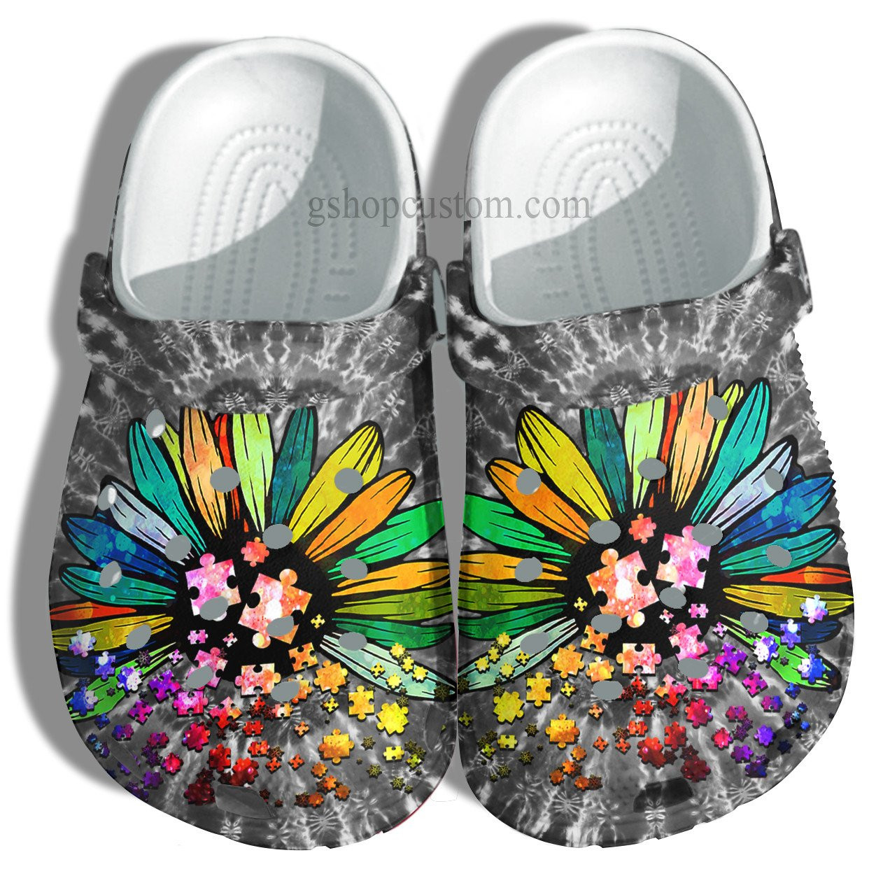 Daisy Rainbow Hippie Autism Crocs Shoes - Daisy Flower Autism Awareness Crocs Shoes Croc Clogs Gifts Women