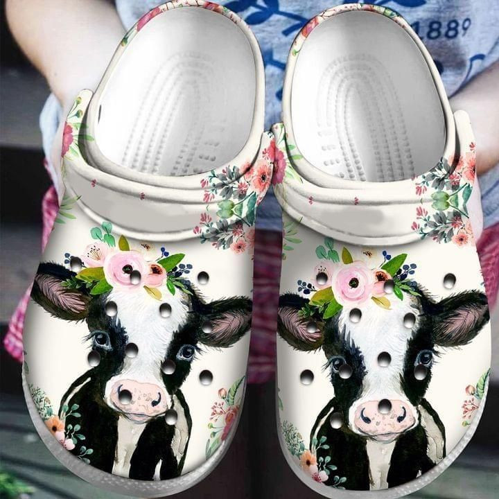 Funny Cow Flower Crocs Clog Shoes