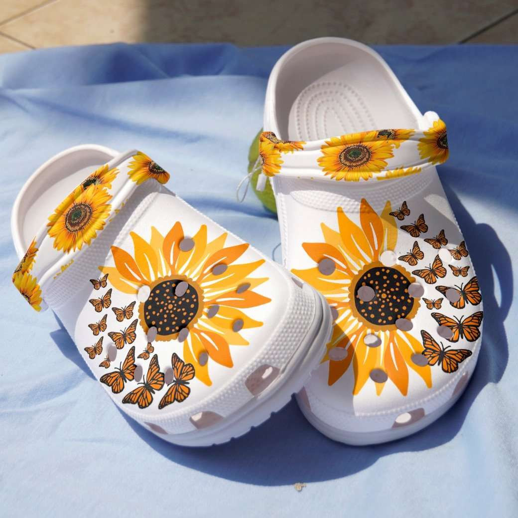Love Butterfly And Sunflower Lovers Crocband Clog Crocs Shoes