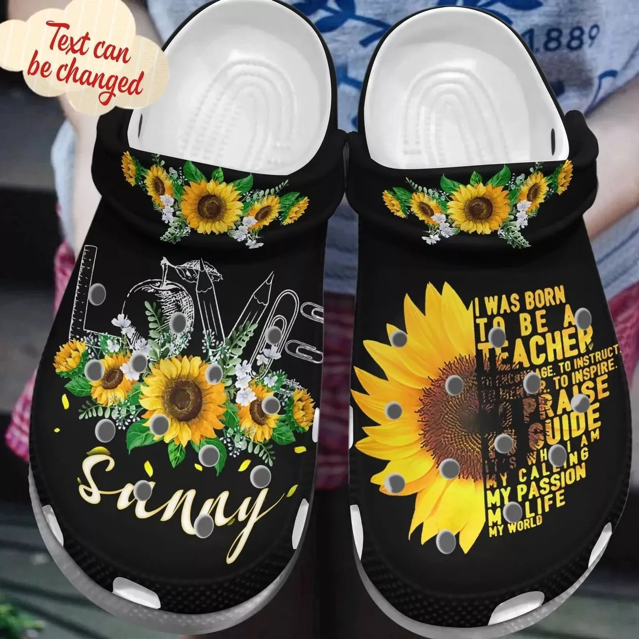 Love Sunflower Personalized Name For Teacher Crocband Clog Crocs Shoes For Men Women