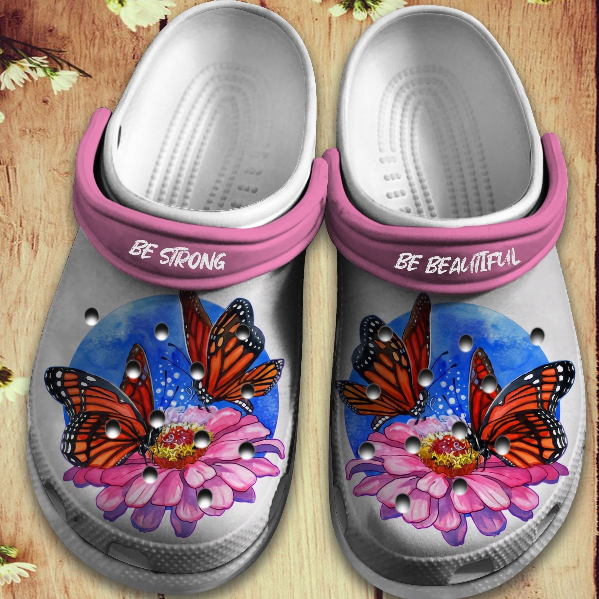 Butterfly Flowers Crocs Shoes - Be Strong Be Beautiful Clog Gift For Women Girl