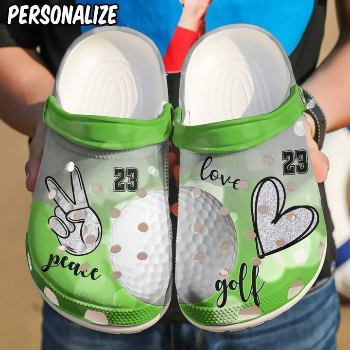 Golf Personalized Peace Love Classic Clogs Crocs Shoes