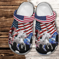 Horses America Flag Croc Crocs Shoes Gift Men Women- Horses White Blue Red 4Th Of July Crocs Shoes Croc Clogs