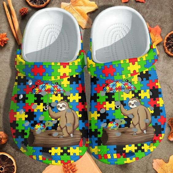 Autism Awareness Day Sloth And Turtle Puzzle Pieces Crocband Clog Crocs Shoes
