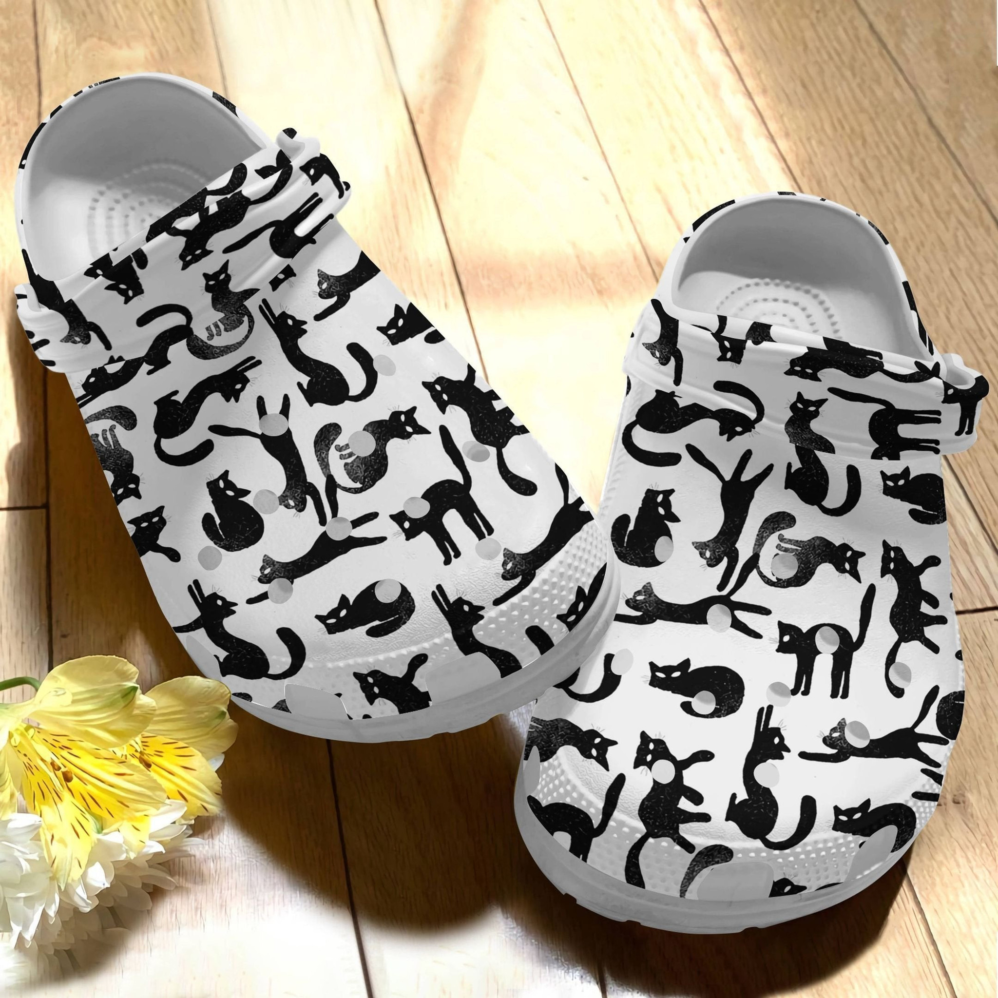 Black Cat Pattern Crocs Shoes - Funny Animal Clog Gift For Birthday