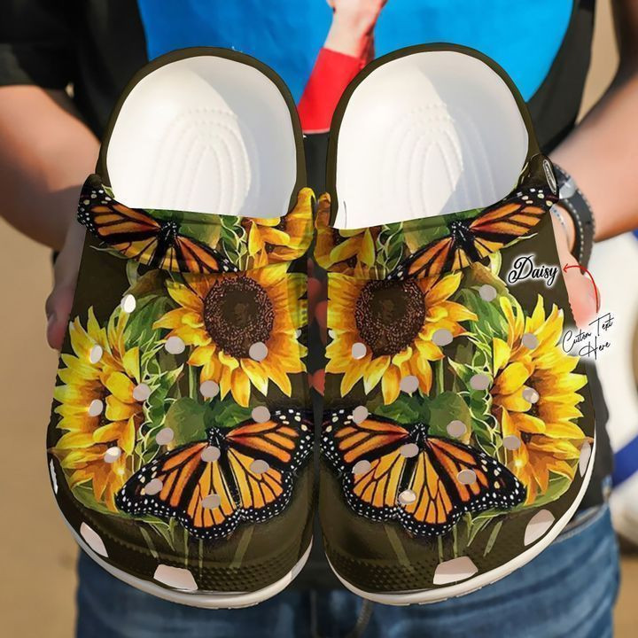 Hippie Personalized Butterfly Sunflower Clog Crocs Shoes