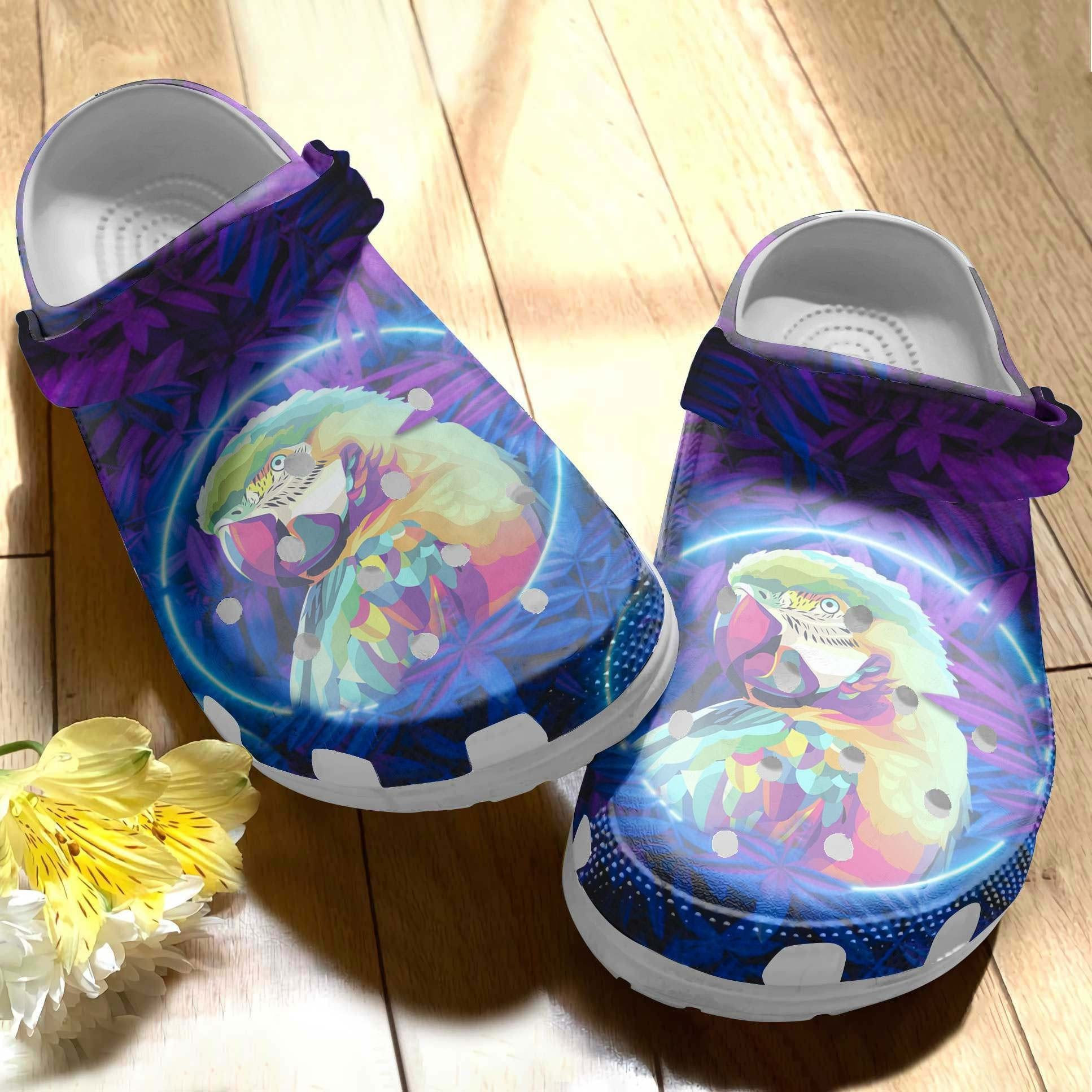 Colorful Parrot On Night Clog Crocs Shoes Gifts For Men Father Son