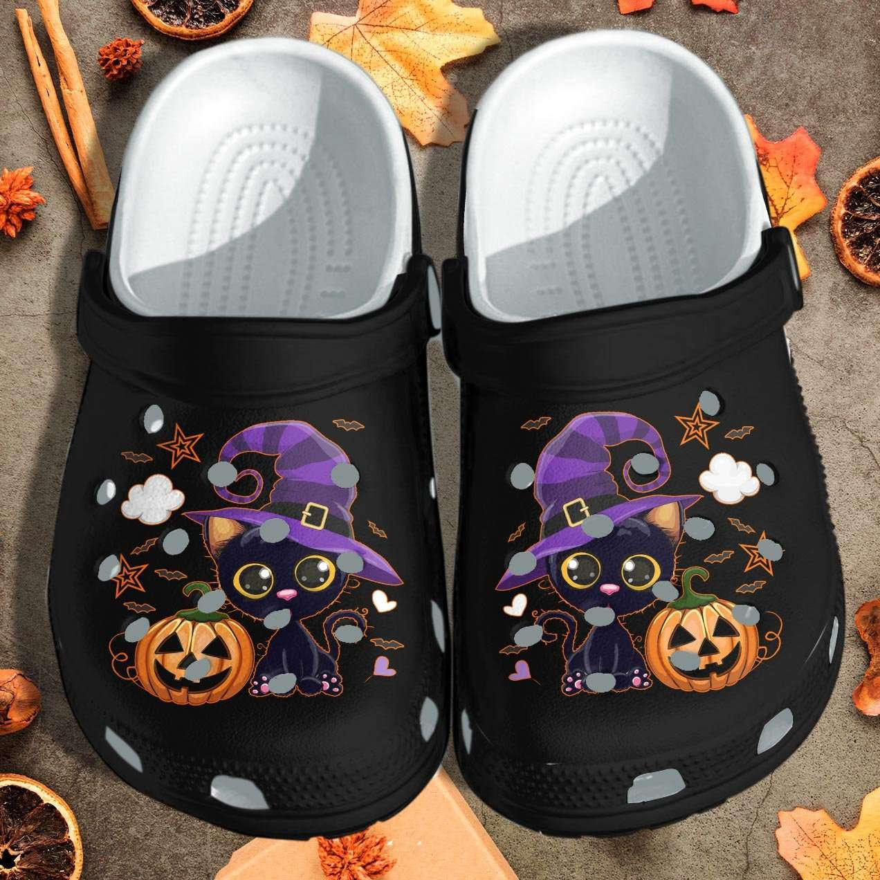 Halloween Black Cat And Pumpkin Crocband Clogs Crocs Shoes