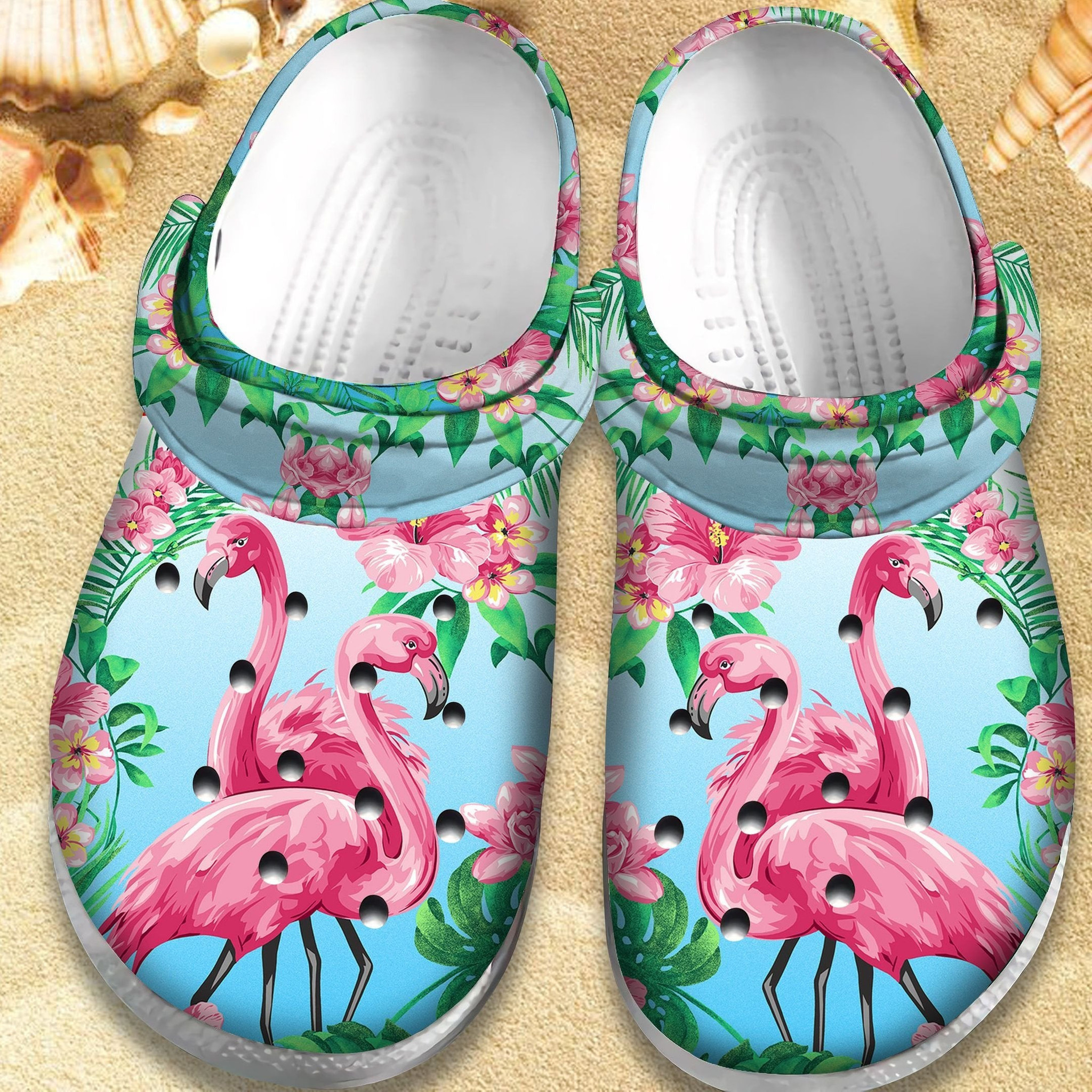 Flamingo Hawaiian Crocs Shoes - Beauty Flower Clogs Gift For Female