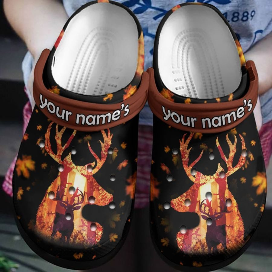 Deer Walking Through Forest Autumn Crocs Shoes Clog Birthday Gift