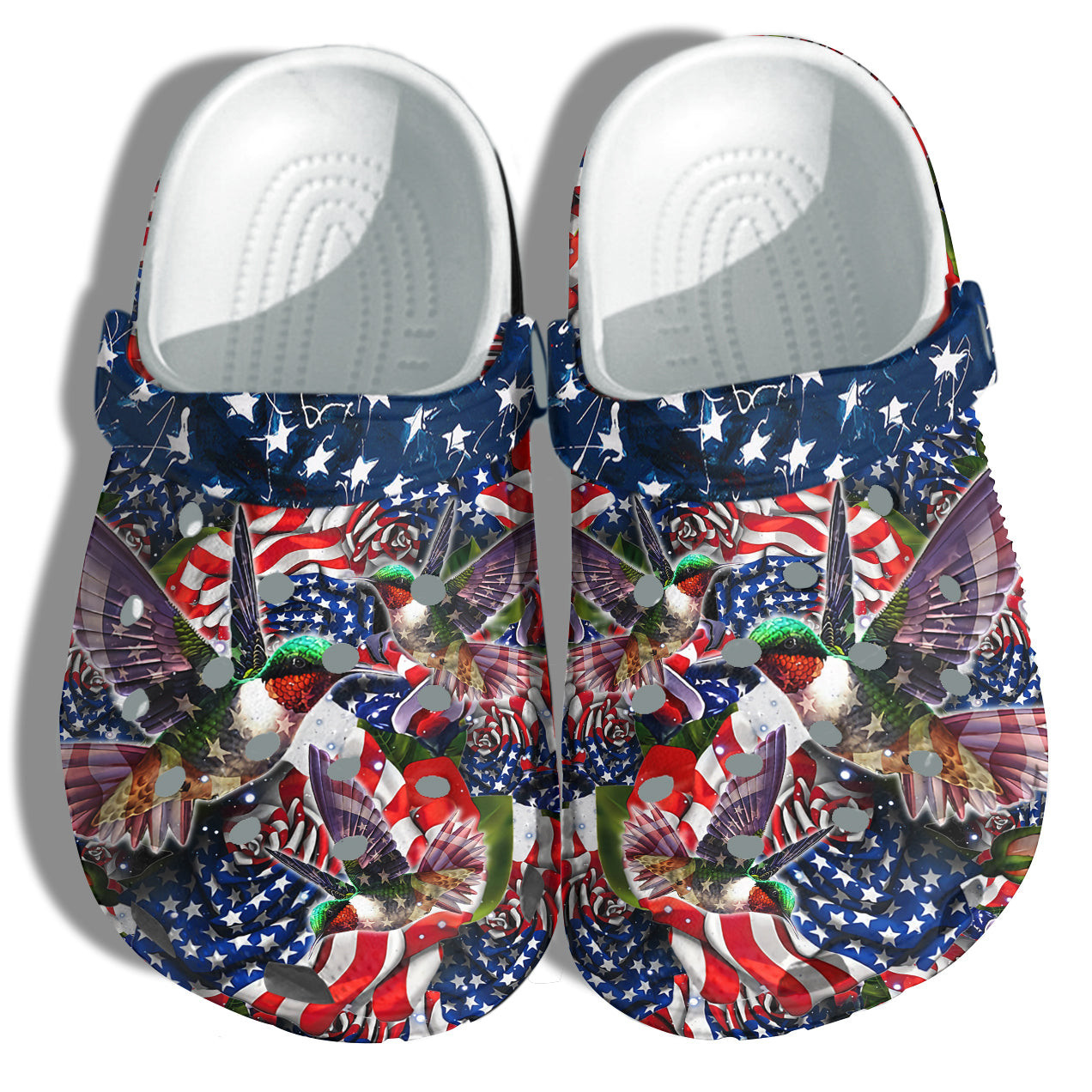 Hummingbird Flower America Flag Crocs Clog Shoes Gift Women - Twinkle Star Love 4Th Of July Crocs Clog Shoes Birthday Gift