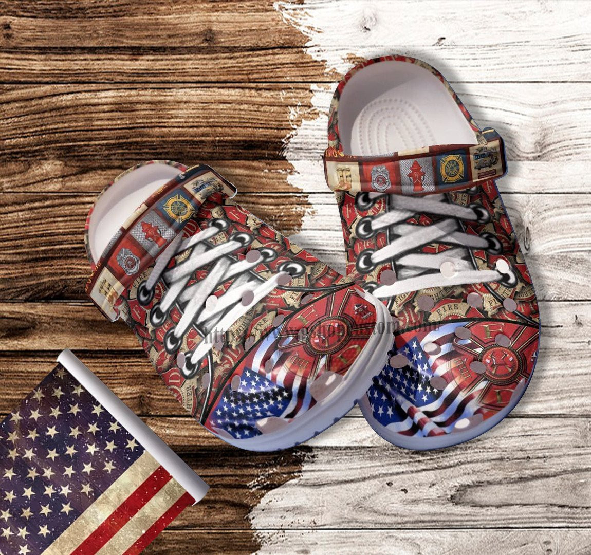 Firefighter Usa Flag Funny Cosplay Tie Rope Crocs Shoes Croc Gift Men Women- Firefighter Crocs Shoes Croc Clogs Gift Son Birthday