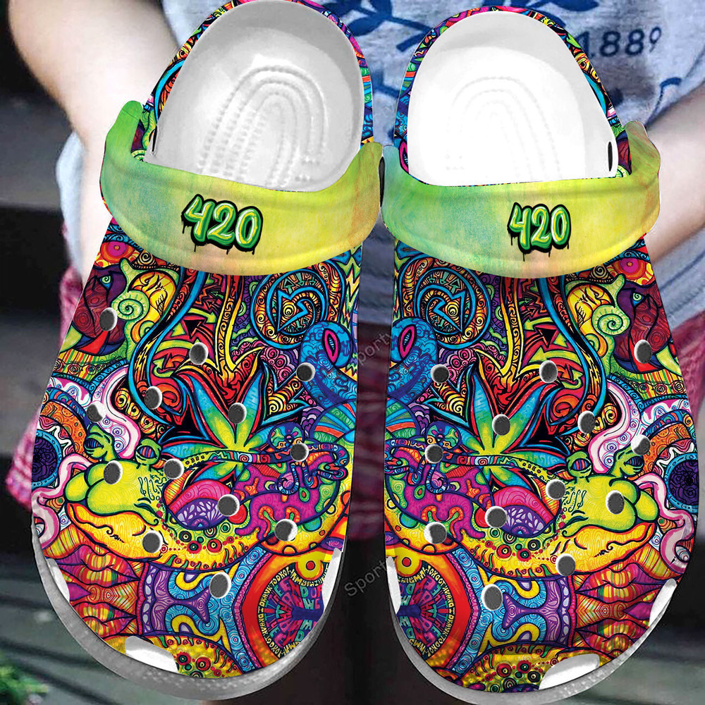 420 Hippie Trippy Tie Dye Weed Clogs Crocs Shoes