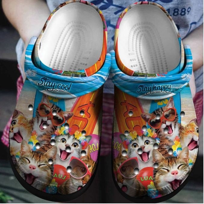 Cats On The Beach Crocs Clog Shoes - Funny Cat Summer 2022 Custom Crocs Clog Shoes Gift For Men Women Boy Girl