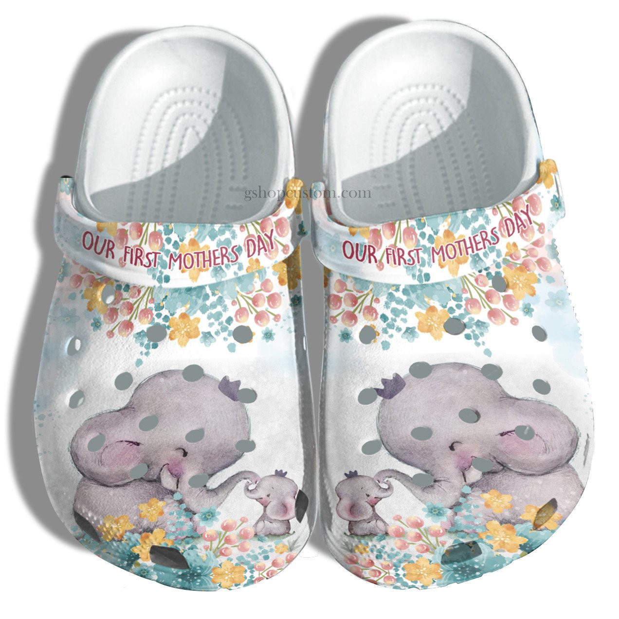First Mother Day Elephant Mom With Baby Crocs Shoes - Elephant Flower Crocs Shoes Croc Clogs
