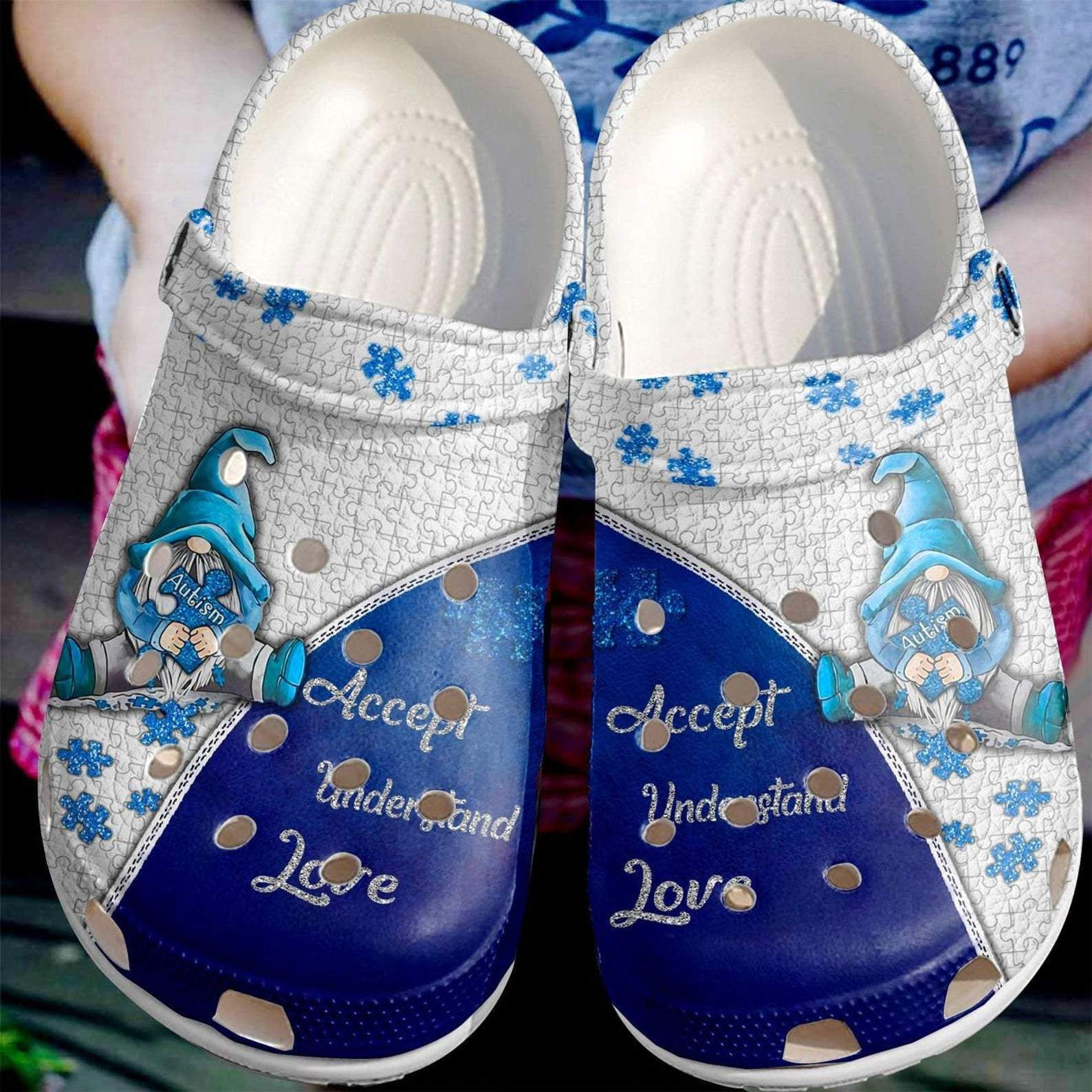 Autism Awareness Blue Dwarfs Puzzle Acccept Understand Love Crocband Clog Crocs Shoes For Men Women