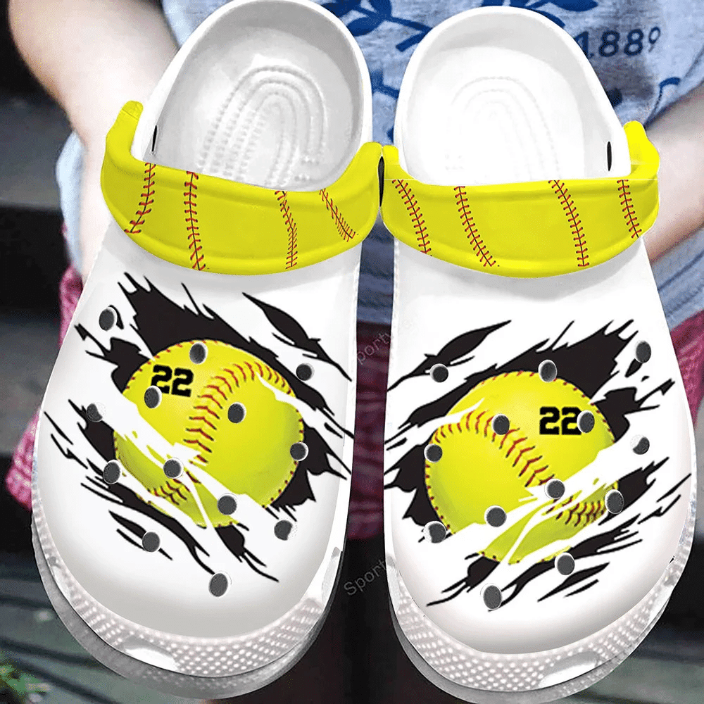 Custom Number Sclogsatch Softball Ball White Clogs Crocs Shoes