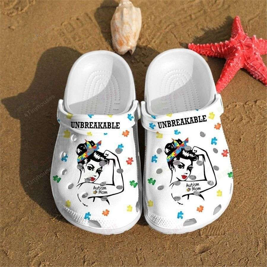 Autism Awareness Day Autism Mom Strong Messy Bun Puzzle Pieces Mothers Day Crocband Clog Crocs Shoes