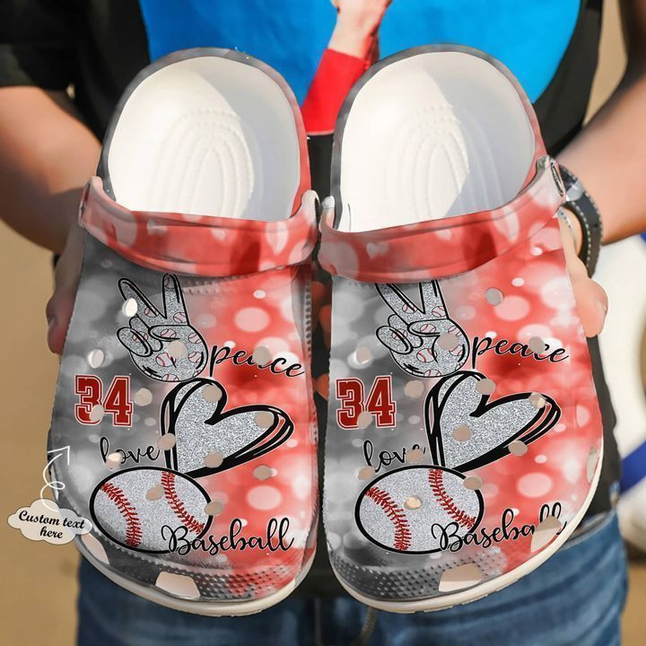 Baseball Personalized Peace Love Classic Clogs Crocs Shoes