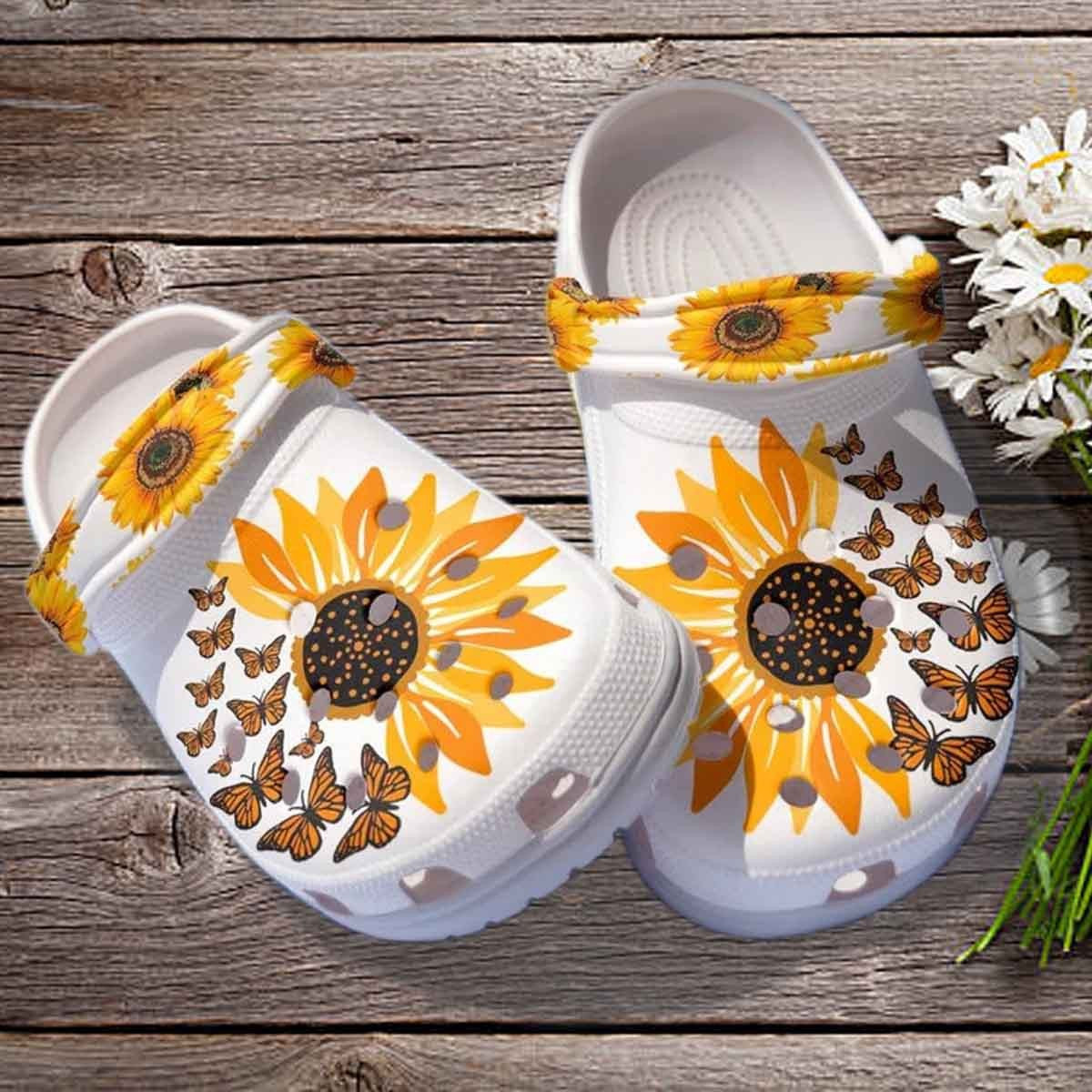 Be Kind Sunflower Butterfly Crocs Shoes Clogs - Sunflower Crocs Shoes Birthday Gift For Daughter